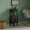 Basicwise Acacia Wood Slim Bedside Table, Wood Drawer and Open Shelf Side Table, Black QI004610.BK